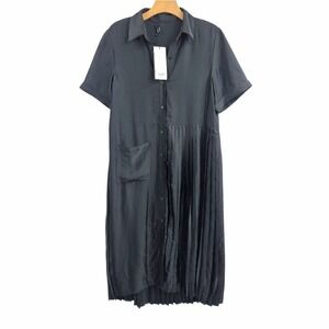 Ruti Dress Womens Size Small Black One Sided Pleated Collared Short Sleeve NWT